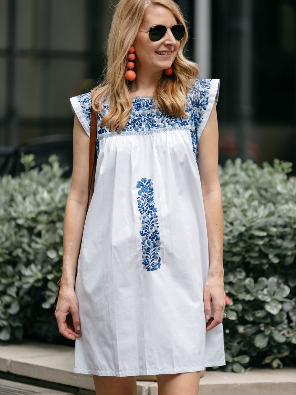 Mi Golondrina / White Blue Embroidered Dress